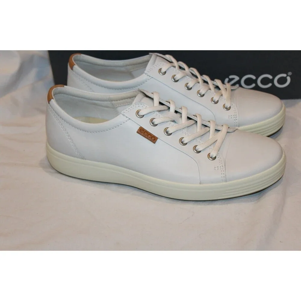 Ecco Soft 7 Men's Leather Low Top Casual Athletic Sneakers EU 42 US 9 WHITE $300